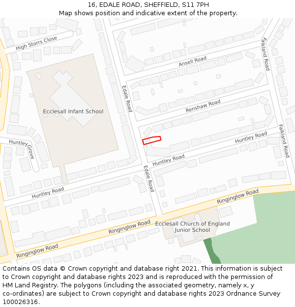 16, EDALE ROAD, SHEFFIELD, S11 7PH: Location map and indicative extent of plot