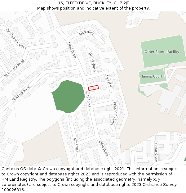 16, ELFED DRIVE, BUCKLEY, CH7 2JF: Location map and indicative extent of plot