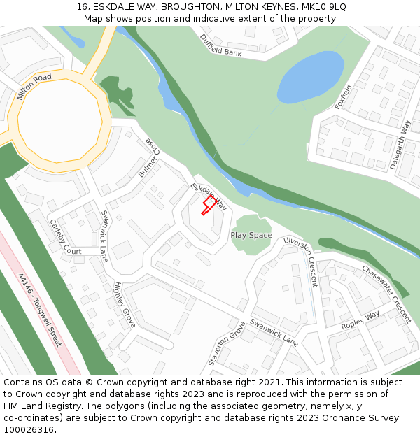 16, ESKDALE WAY, BROUGHTON, MILTON KEYNES, MK10 9LQ: Location map and indicative extent of plot