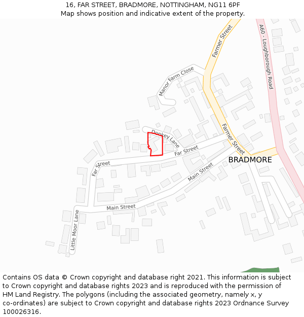 16, FAR STREET, BRADMORE, NOTTINGHAM, NG11 6PF: Location map and indicative extent of plot