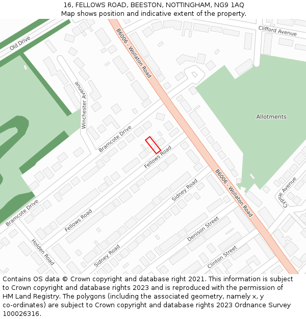 16, FELLOWS ROAD, BEESTON, NOTTINGHAM, NG9 1AQ: Location map and indicative extent of plot