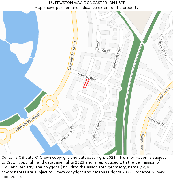 16, FEWSTON WAY, DONCASTER, DN4 5PR: Location map and indicative extent of plot