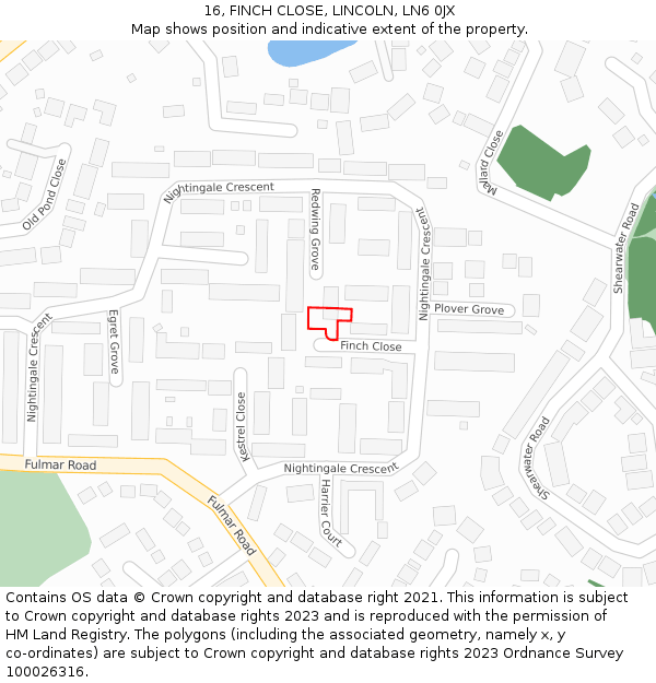 16, FINCH CLOSE, LINCOLN, LN6 0JX: Location map and indicative extent of plot