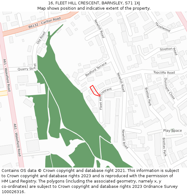 16, FLEET HILL CRESCENT, BARNSLEY, S71 1XJ: Location map and indicative extent of plot