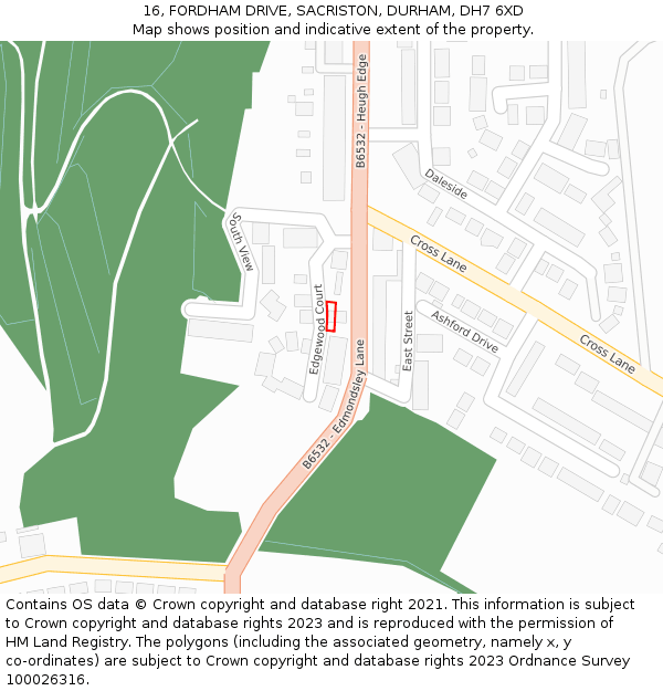 16, FORDHAM DRIVE, SACRISTON, DURHAM, DH7 6XD: Location map and indicative extent of plot