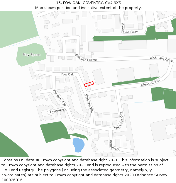 16, FOW OAK, COVENTRY, CV4 9XS: Location map and indicative extent of plot