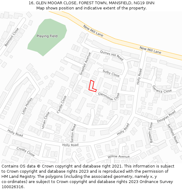 16, GLEN MOOAR CLOSE, FOREST TOWN, MANSFIELD, NG19 0NN: Location map and indicative extent of plot