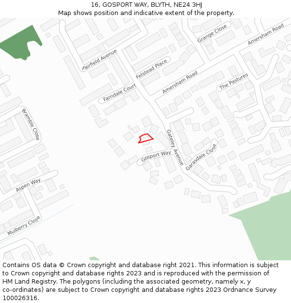 16, GOSPORT WAY, BLYTH, NE24 3HJ: Location map and indicative extent of plot