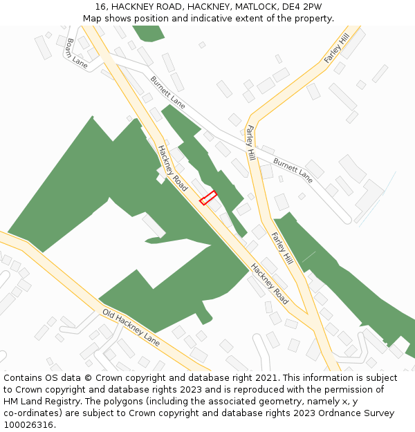 16, HACKNEY ROAD, HACKNEY, MATLOCK, DE4 2PW: Location map and indicative extent of plot