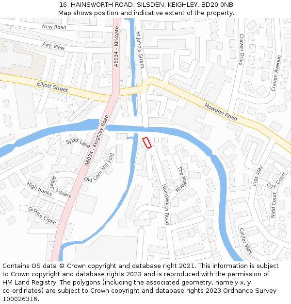 16, HAINSWORTH ROAD, SILSDEN, KEIGHLEY, BD20 0NB: Location map and indicative extent of plot