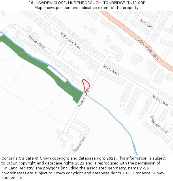 16, HAWDEN CLOSE, HILDENBOROUGH, TONBRIDGE, TN11 9BP: Location map and indicative extent of plot