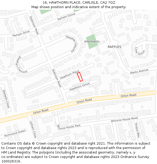 16, HAWTHORN PLACE, CARLISLE, CA2 7GZ: Location map and indicative extent of plot