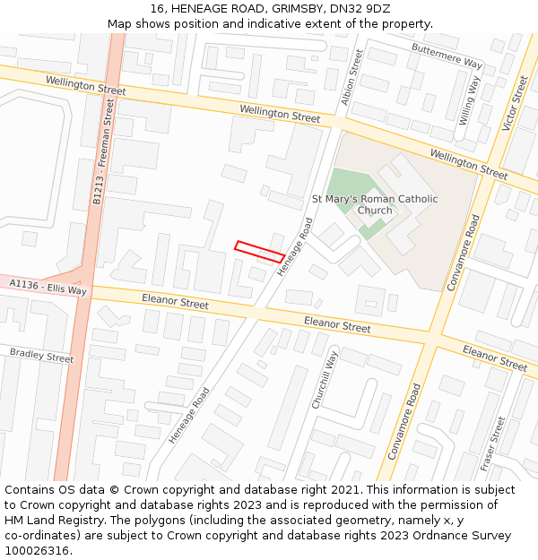 16, HENEAGE ROAD, GRIMSBY, DN32 9DZ: Location map and indicative extent of plot