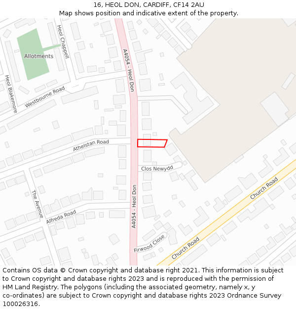 16, HEOL DON, CARDIFF, CF14 2AU: Location map and indicative extent of plot