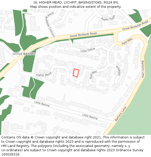 16, HIGHER MEAD, LYCHPIT, BASINGSTOKE, RG24 8YL: Location map and indicative extent of plot