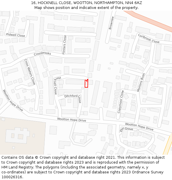 16, HOCKNELL CLOSE, WOOTTON, NORTHAMPTON, NN4 6AZ: Location map and indicative extent of plot