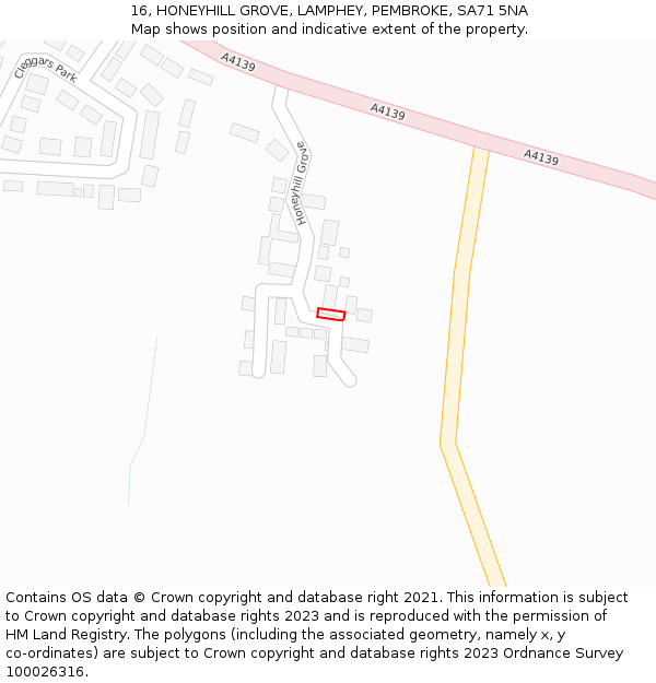 16, HONEYHILL GROVE, LAMPHEY, PEMBROKE, SA71 5NA: Location map and indicative extent of plot