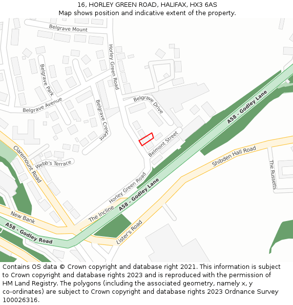 16, HORLEY GREEN ROAD, HALIFAX, HX3 6AS: Location map and indicative extent of plot