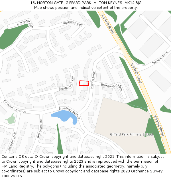 16, HORTON GATE, GIFFARD PARK, MILTON KEYNES, MK14 5JG: Location map and indicative extent of plot