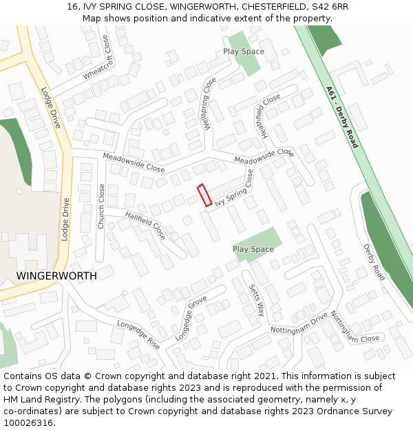 16, IVY SPRING CLOSE, WINGERWORTH, CHESTERFIELD, S42 6RR: Location map and indicative extent of plot