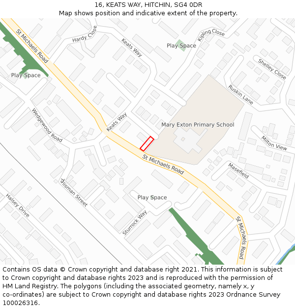 16, KEATS WAY, HITCHIN, SG4 0DR: Location map and indicative extent of plot