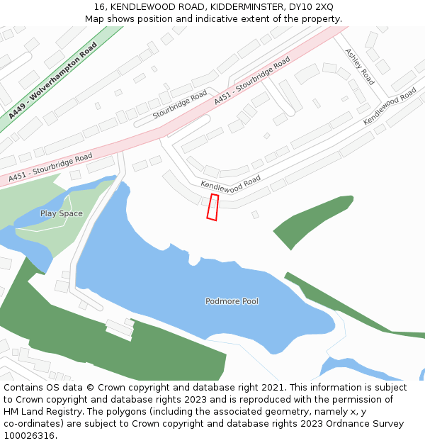 16, KENDLEWOOD ROAD, KIDDERMINSTER, DY10 2XQ: Location map and indicative extent of plot