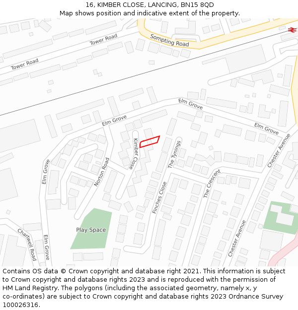 16, KIMBER CLOSE, LANCING, BN15 8QD: Location map and indicative extent of plot