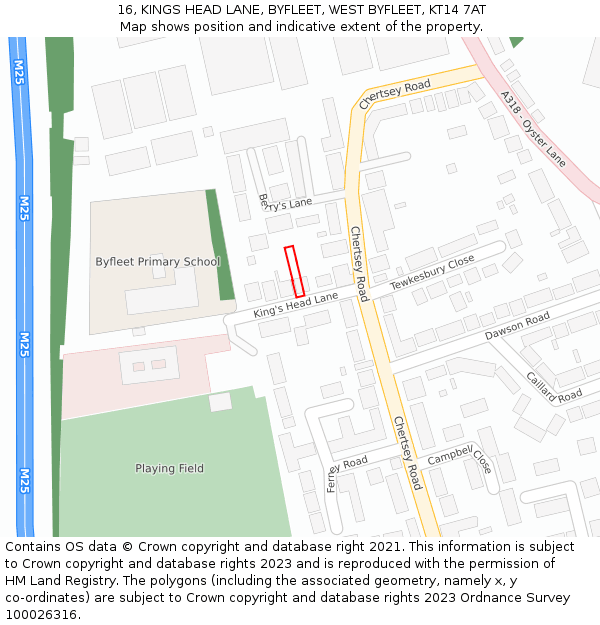16, KINGS HEAD LANE, BYFLEET, WEST BYFLEET, KT14 7AT: Location map and indicative extent of plot