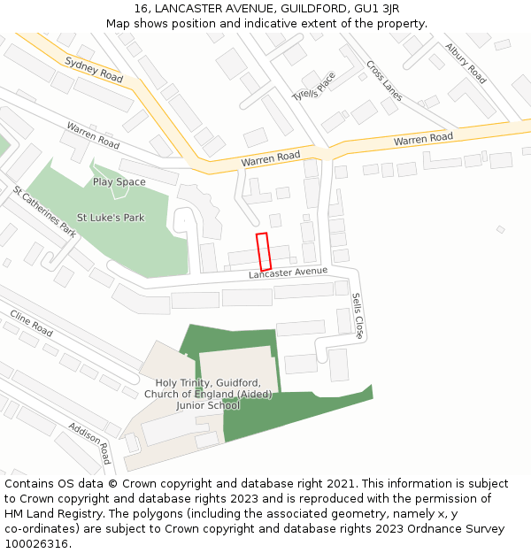 16, LANCASTER AVENUE, GUILDFORD, GU1 3JR: Location map and indicative extent of plot