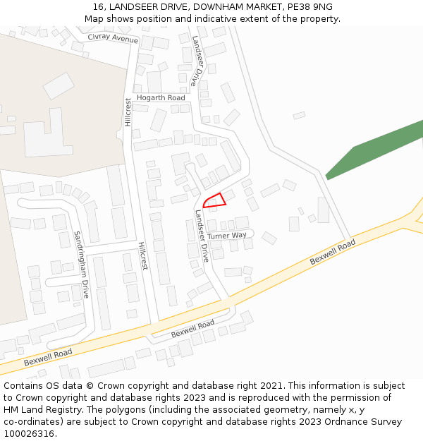 16, LANDSEER DRIVE, DOWNHAM MARKET, PE38 9NG: Location map and indicative extent of plot