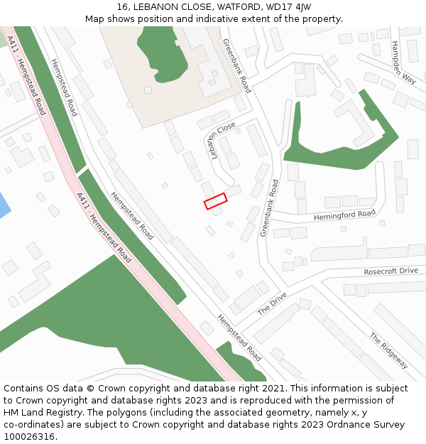 16, LEBANON CLOSE, WATFORD, WD17 4JW: Location map and indicative extent of plot