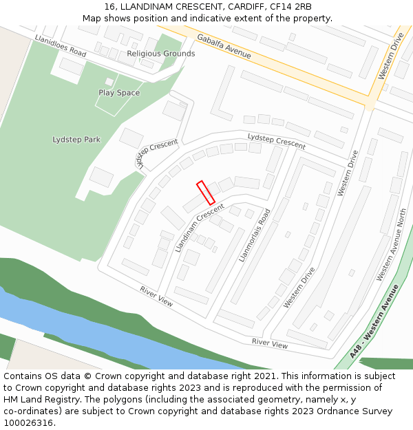 16, LLANDINAM CRESCENT, CARDIFF, CF14 2RB: Location map and indicative extent of plot