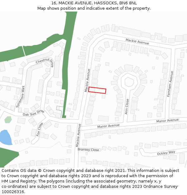 16, MACKIE AVENUE, HASSOCKS, BN6 8NL: Location map and indicative extent of plot