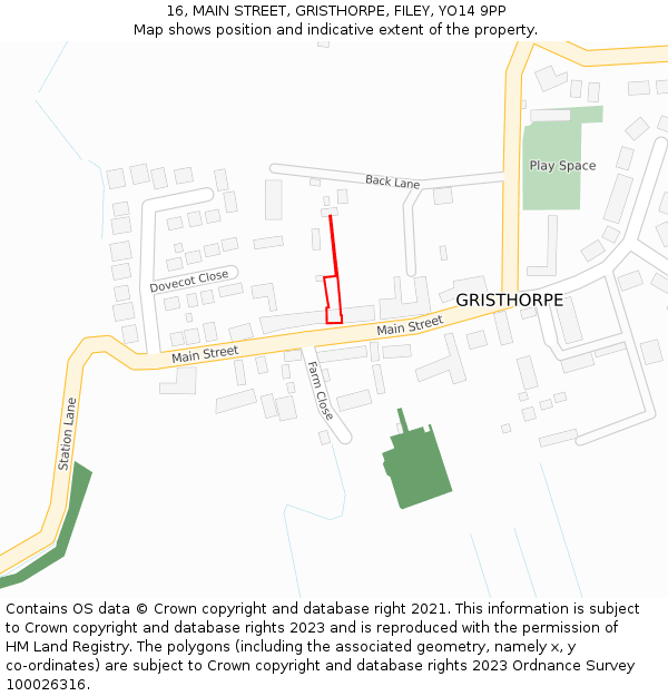 16, MAIN STREET, GRISTHORPE, FILEY, YO14 9PP: Location map and indicative extent of plot