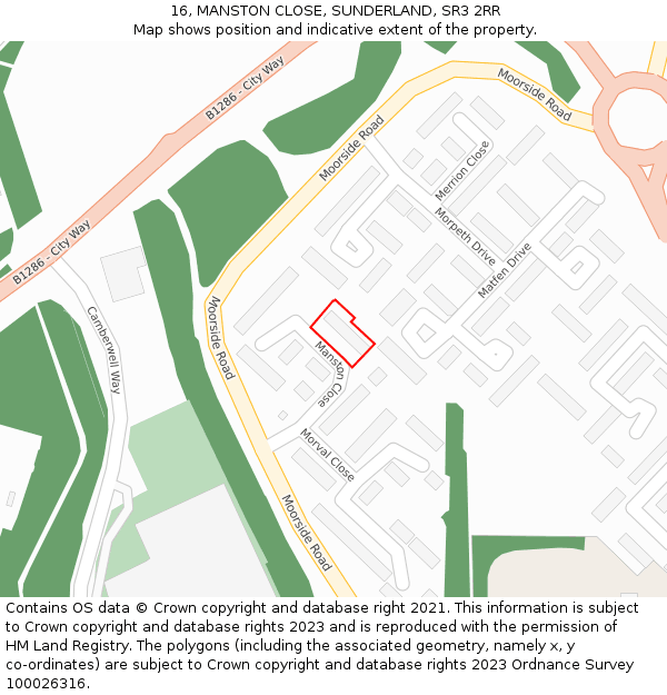 16, MANSTON CLOSE, SUNDERLAND, SR3 2RR: Location map and indicative extent of plot