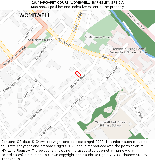 16, MARGARET COURT, WOMBWELL, BARNSLEY, S73 0JA: Location map and indicative extent of plot