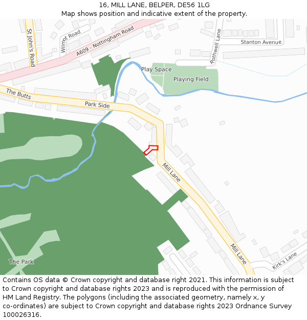 16, MILL LANE, BELPER, DE56 1LG: Location map and indicative extent of plot