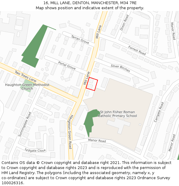 16, MILL LANE, DENTON, MANCHESTER, M34 7RE: Location map and indicative extent of plot