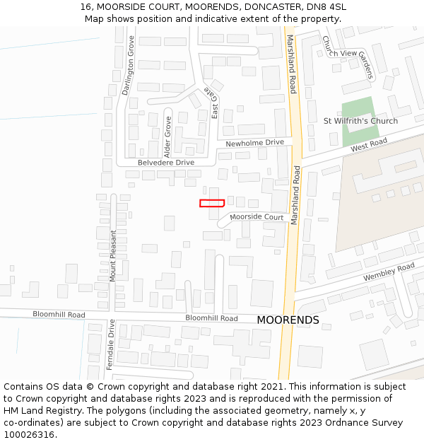 16, MOORSIDE COURT, MOORENDS, DONCASTER, DN8 4SL: Location map and indicative extent of plot