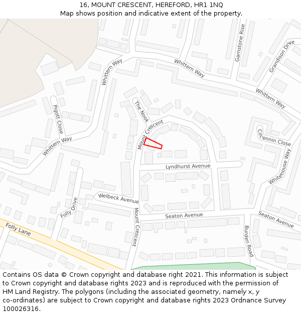 16, MOUNT CRESCENT, HEREFORD, HR1 1NQ: Location map and indicative extent of plot