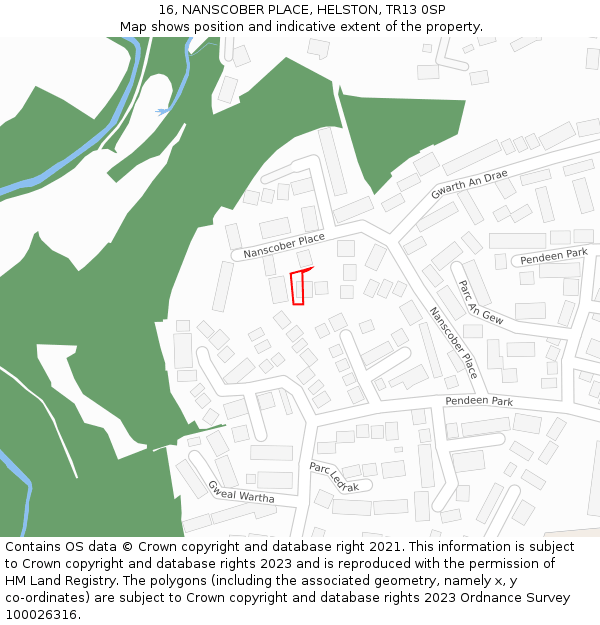 16, NANSCOBER PLACE, HELSTON, TR13 0SP: Location map and indicative extent of plot