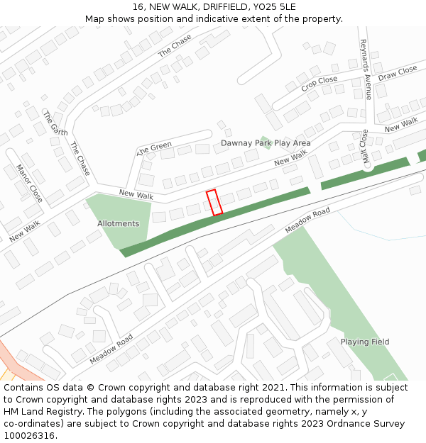 16, NEW WALK, DRIFFIELD, YO25 5LE: Location map and indicative extent of plot