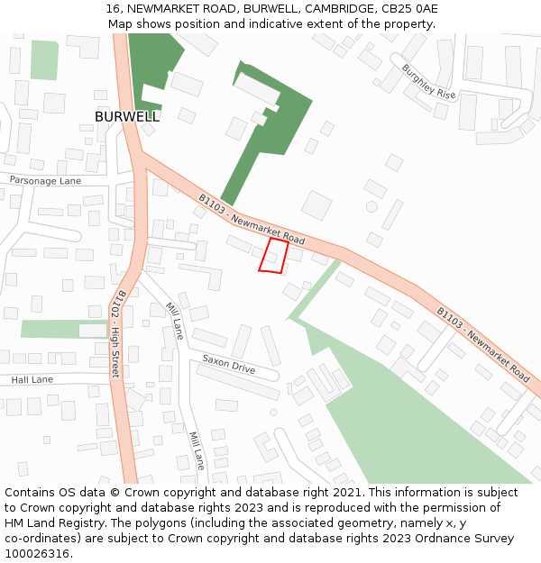 16, NEWMARKET ROAD, BURWELL, CAMBRIDGE, CB25 0AE: Location map and indicative extent of plot