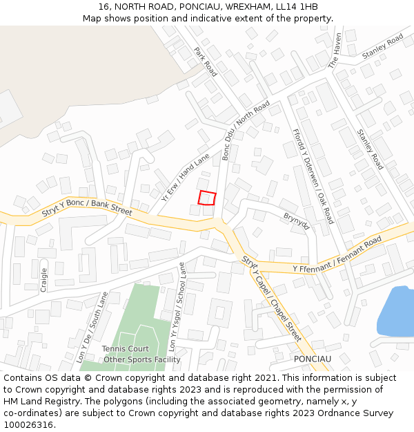 16, NORTH ROAD, PONCIAU, WREXHAM, LL14 1HB: Location map and indicative extent of plot