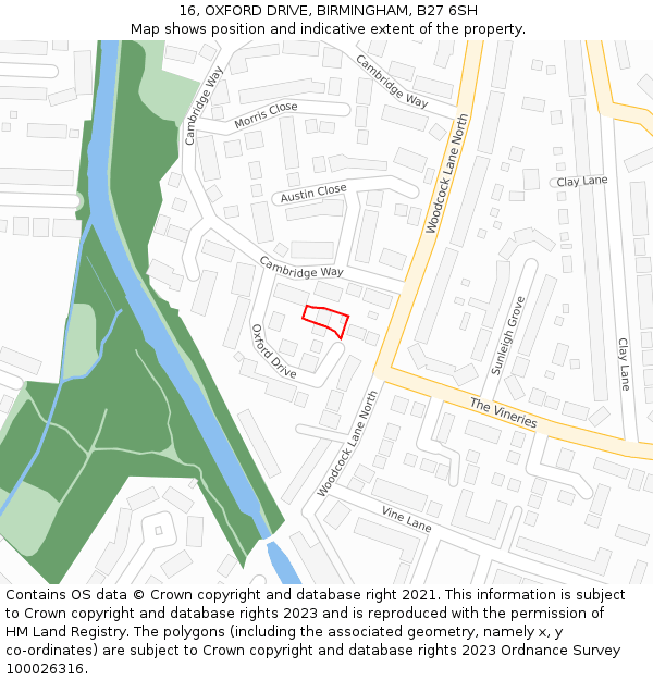 16, OXFORD DRIVE, BIRMINGHAM, B27 6SH: Location map and indicative extent of plot