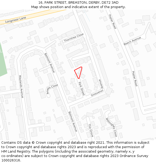 16, PARK STREET, BREASTON, DERBY, DE72 3AD: Location map and indicative extent of plot