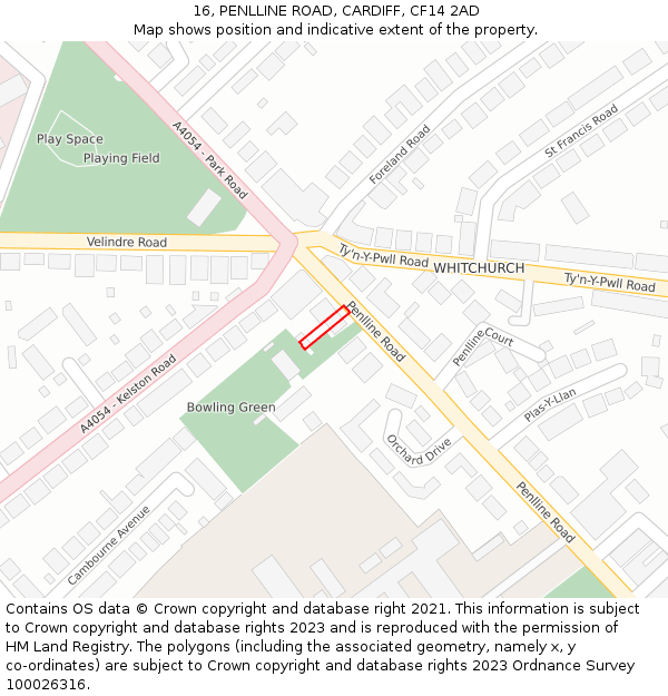 16, PENLLINE ROAD, CARDIFF, CF14 2AD: Location map and indicative extent of plot