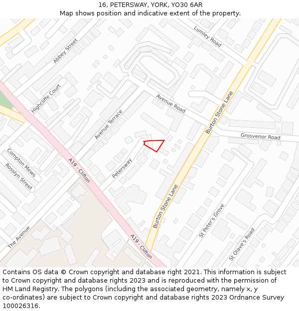 16, PETERSWAY, YORK, YO30 6AR: Location map and indicative extent of plot