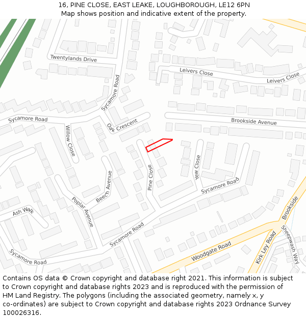 16, PINE CLOSE, EAST LEAKE, LOUGHBOROUGH, LE12 6PN: Location map and indicative extent of plot