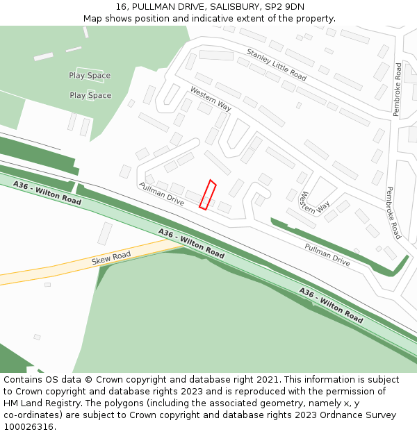 16, PULLMAN DRIVE, SALISBURY, SP2 9DN: Location map and indicative extent of plot